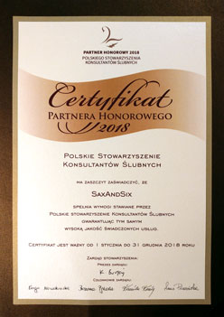 Certyfikat Partnera Hoonorowego - Polskie Stowarzyszenie Konsultantw lubnych dla SaxAndSix